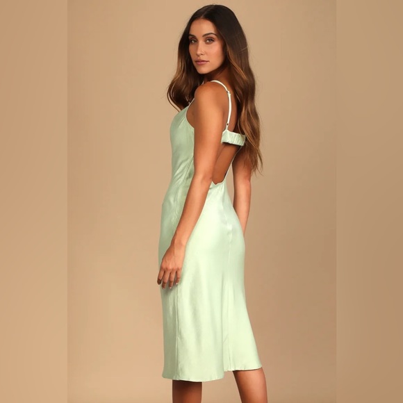 Lulus Mint open back cowl neck midi slip dress. - Picture 8 of 8